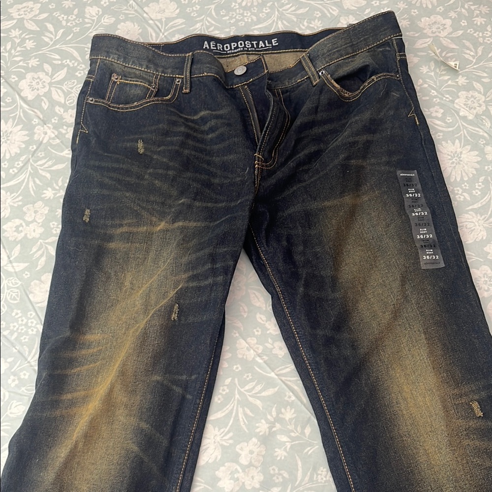 Aeropostale Blue Skinny Jeans with Distressed Design